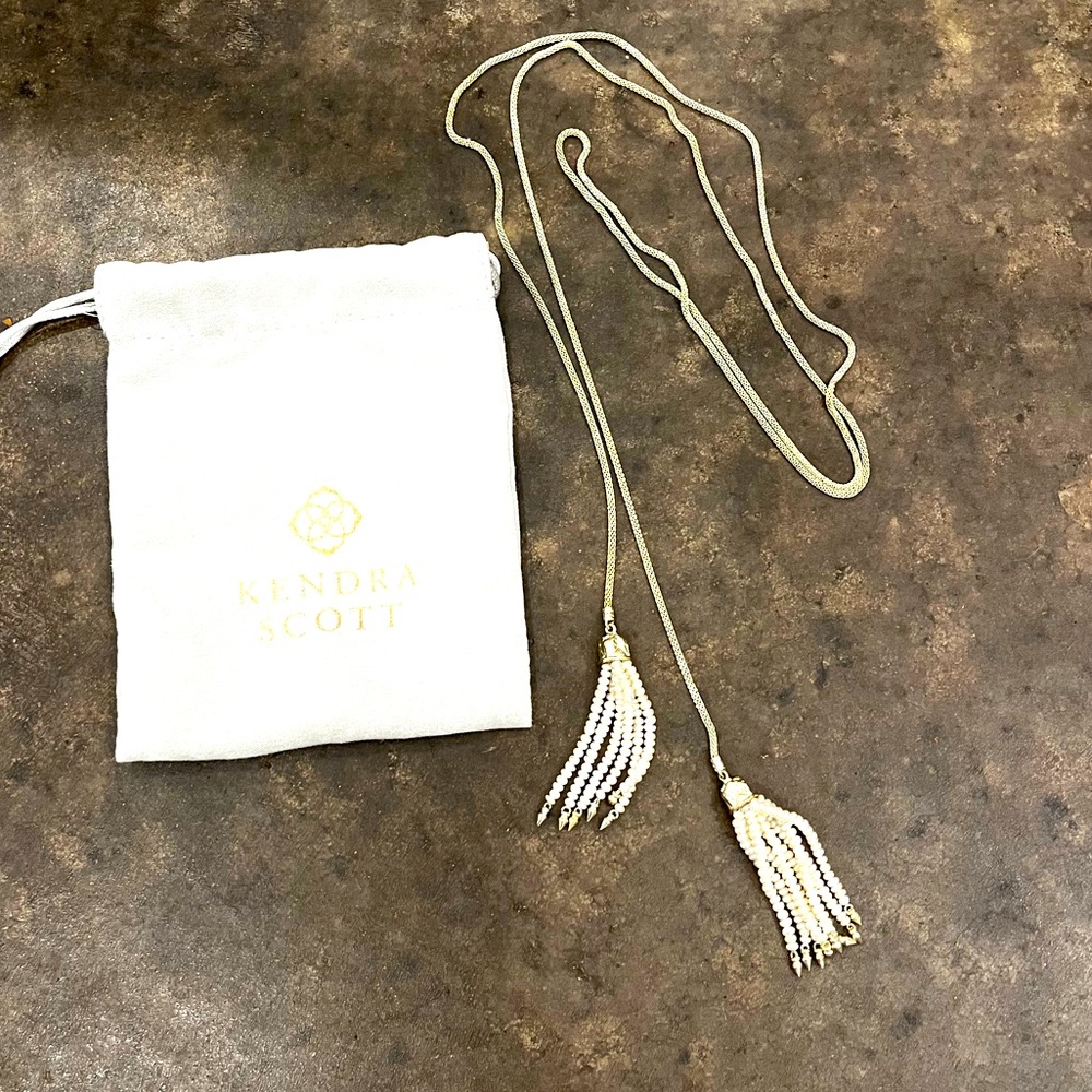 Kendra Scott, gold chain, pearl tassels. Adjustable length.